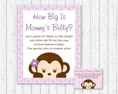 Purple Monkey How Big Is Mommys Belly Baby Shower Game #A388