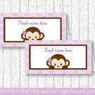 Purple Monkey Buffet Tent Cards & Place Cards Editable PDF #A388