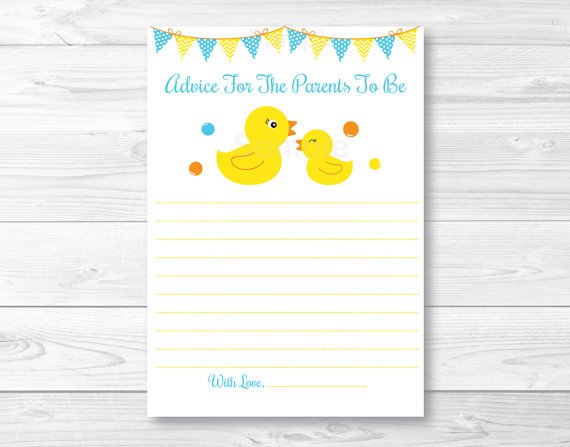 Rubber Duck Printable Baby Shower Mommy Advice Cards #A367