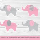Pink & Gray Polka Dot Elephant Party Cutouts Decorations Printable #A160