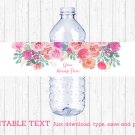 Pink Watercolor Flowers Water Bottle Labels Printable Editable PDF #A385