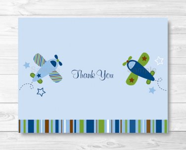Blue & Green Airplane Thank You Card Printable #A112