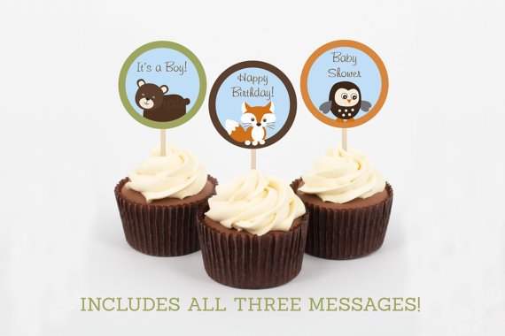 Bear Fox Owl Forest Friends Printable Cupcake Toppers Party Favor Tags #A290