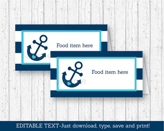 Nautical Anchor Buffet Tent Cards & Place Cards Editable PDF #A222