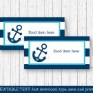 Nautical Anchor Buffet Tent Cards & Place Cards Editable PDF #A222