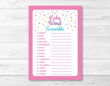 Pink Baby Sprinkle Printable Baby Shower "Baby Word Scramble" Game Cards #A357