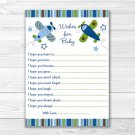 Blue & Green Airplane Printable Baby Shower Wishes For Baby Advice Cards #A112