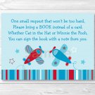 Airplane Blue & Red Aviator Printable Baby Shower Book Request Cards #A112