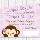 Purple Monkey Printable Baby Shower Diaper Raffle Tickets #A388
