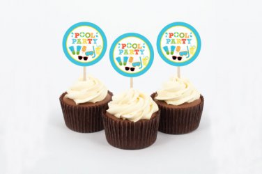 Boys Pool Party Cupcake Toppers Party Favor Tags Printable #A343