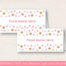 Twinkle Star Pink & Gold Buffet Tent Cards & Place Cards Editable PDF #A358