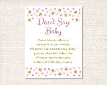 Twinkle Star Pink & Gold Dont Say Baby Baby Shower Game Printable #A358