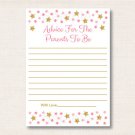 Twinkle Star Pink & Gold Printable Baby Shower Mommy Advice Cards #A358