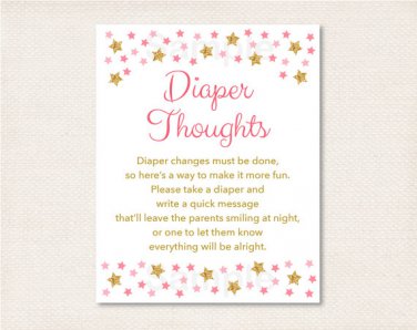 Twinkle Star Pink & Gold Diaper Thoughts Late Night Diaper Baby Shower Game #A358