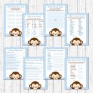 Mod Pop Monkey Blue Baby Shower Games Pack - 8 Printable Games #A175