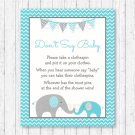 Teal Chevron Elephant Dont Say Baby Baby Shower Game Printable #A374
