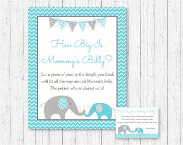 Teal Chevron Elephant How Big Is Mommys Belly Baby Shower Game #A374