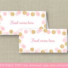 Blush Pink & Gold Glitter Dots Buffet Tent Cards & Place Cards Editable PDF #A380