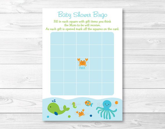 Blue Under The Sea Nautical Octopus Whale Printable Baby Shower Bingo Cards #A237