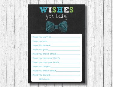 Bow Tie Chalkboard Printable Baby Shower Wishes For Baby Advice Cards #A382