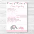 Pink Chevron Elephant Baby Shower Nursery Rhyme Quiz Game Printable #A186