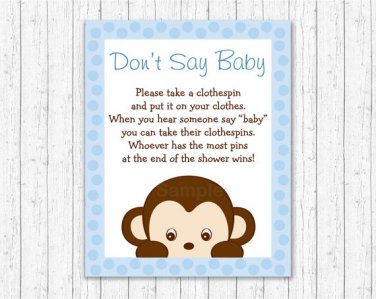 Mod Pop Monkey Blue Dont Say Baby Baby Shower Game Printable #A175