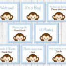 Blue Monkey Baby Shower Table Signs - 8 Printable Signs #A175