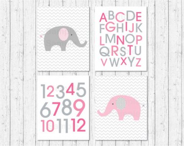 Pink Chevron Elephant Printable Nursery Wall Art #A186