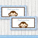 Mod Pop Monkey Blue Buffet Tent Cards & Place Cards Editable PDF #A175