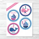 Pink Whale & Sailboat Monthly Milestone DIY You Print PDF Stickers & Iron On Transfers #A254