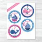 Pink Whale & Sailboat Monthly Milestone DIY You Print PDF Stickers & Iron On Transfers #A254