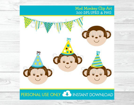 Mod Monkey Birthday Clipart #A192