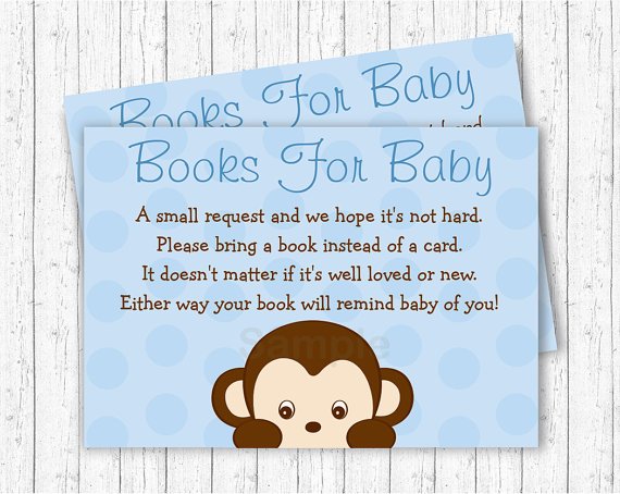 Little Monkey Blue Printable Baby Shower Book Request Cards #A175