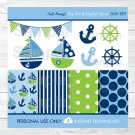 Sail Away Nautical Sailboat Clipart & Digital Paper #A210