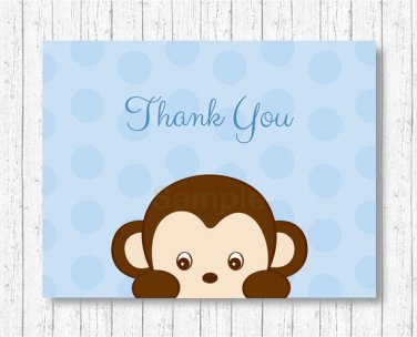 Little Monkey Blue Thank You Card Printable #A175