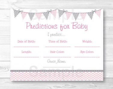 Modern Pink Chevron Baby Shower Baby Predictions Game Cards Printable #A127
