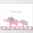 Pink & Gray Polka Dot Elephant Thank You Card Printable #A160