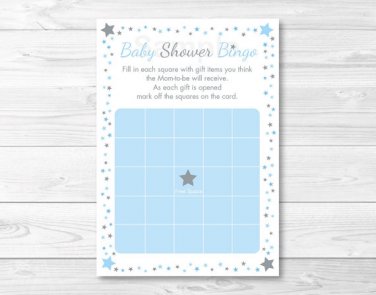 Blue Twinkle Star Printable Baby Shower Bingo Cards #A362