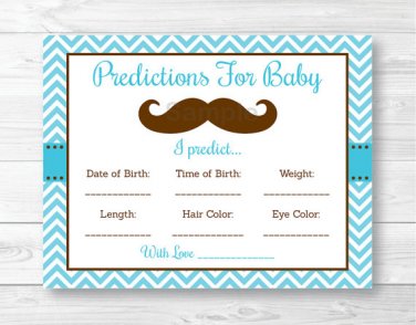 Little Man Mustache Chevron Baby Shower Baby Predictions Game Cards Printable #A376