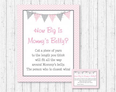 Modern Pink Chevron How Big Is Mommys Belly Baby Shower Game #A127