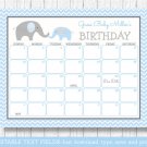 Blue Chevron Elephant Baby Due Date Calendar Editable PDF #A187