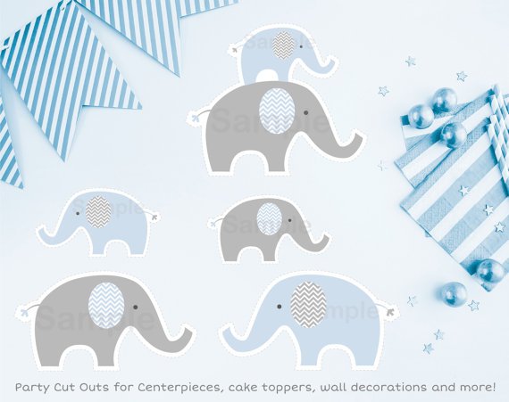Blue Chevron Elephant Party Cutouts Decorations Printable #A187