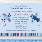 Airplane Blue & Red Printable Baby Shower Invitation Editable PDF #A155