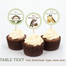 Safari Jungle Animals Cupcake Toppers Party Favor Tags Editable PDF #A169
