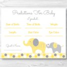 Yellow & Grey Elephant Baby Shower Baby Predictions Game Cards Printable #A234