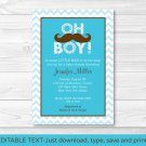 Mustache Little Man Oh Boy Printable Baby Shower Invitation Editable PDF #A376