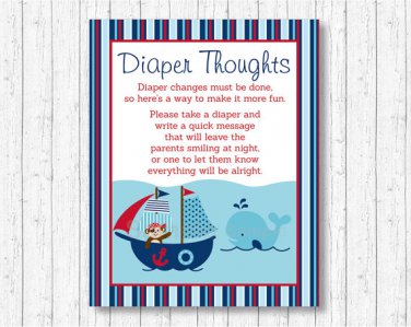 Nautical Pirate Whale Diaper Thoughts Late Night Diaper Baby Shower Game #A287