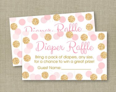 Blush Pink & Gold Glitter Dots Printable Baby Shower Diaper Raffle Tickets #A380