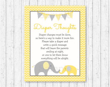 Yellow Chevron Elephant Diaper Thoughts Late Night Diaper Baby Shower Game #A181