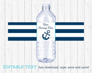 Nautical Anchor Water Bottle Labels Printable Editable PDF #A222